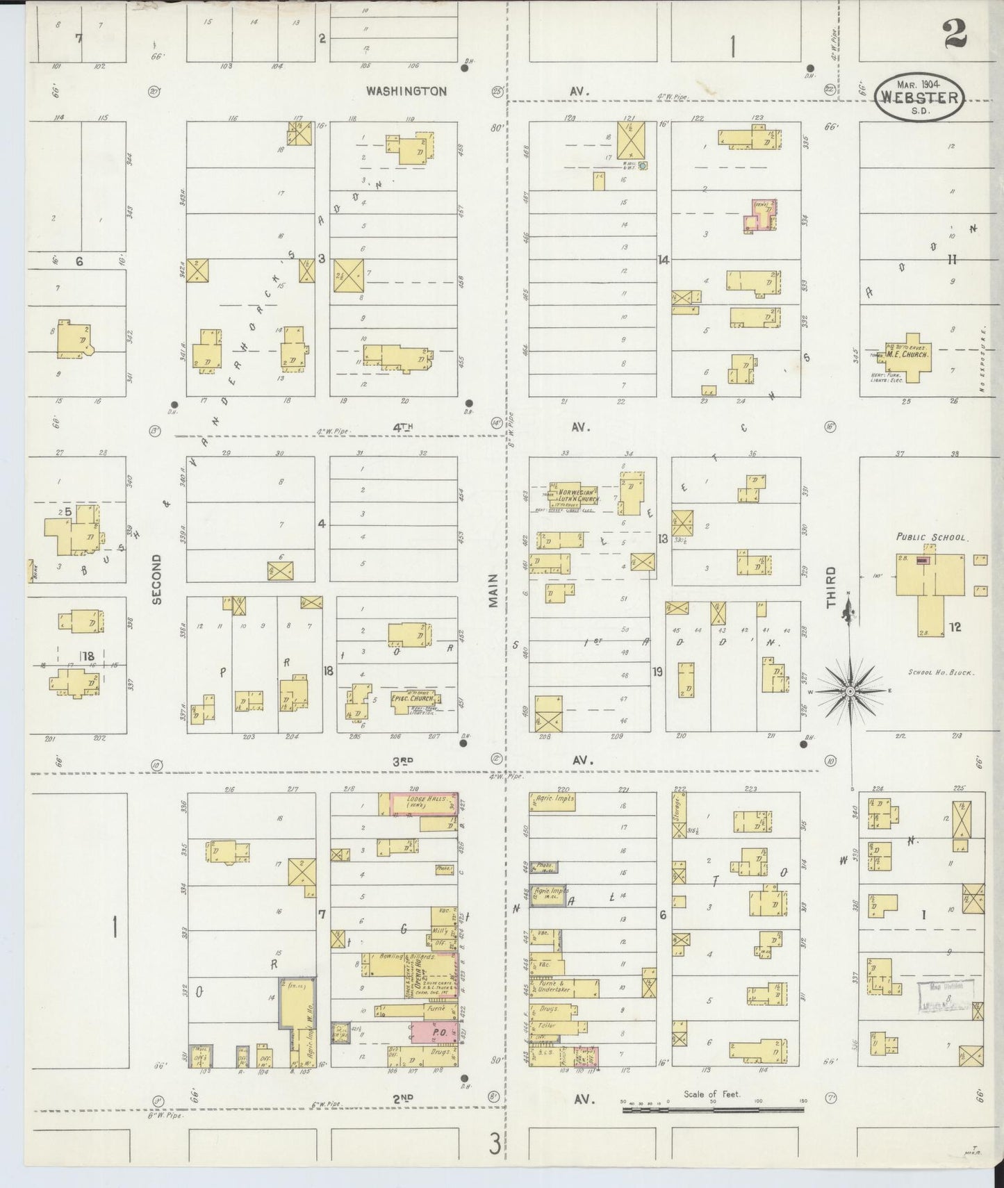 Sanborn Fire Insurance Map from Webster, Day County, South Dakota (1904), Sheet #0002 - Complete Map Set gallery image, historic Sanborn map, vintage wall art, South Dakota South Dakota