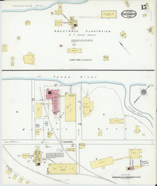 Sanborn Fire Insurance Map from Greenwood, Leflore County, Mississippi (1918), Sheet #0015 - Historic Sanborn Fire Insurance Map Print, vintage old map wall art, antique decor, genealogy gift, Mississippi Mississippi map
