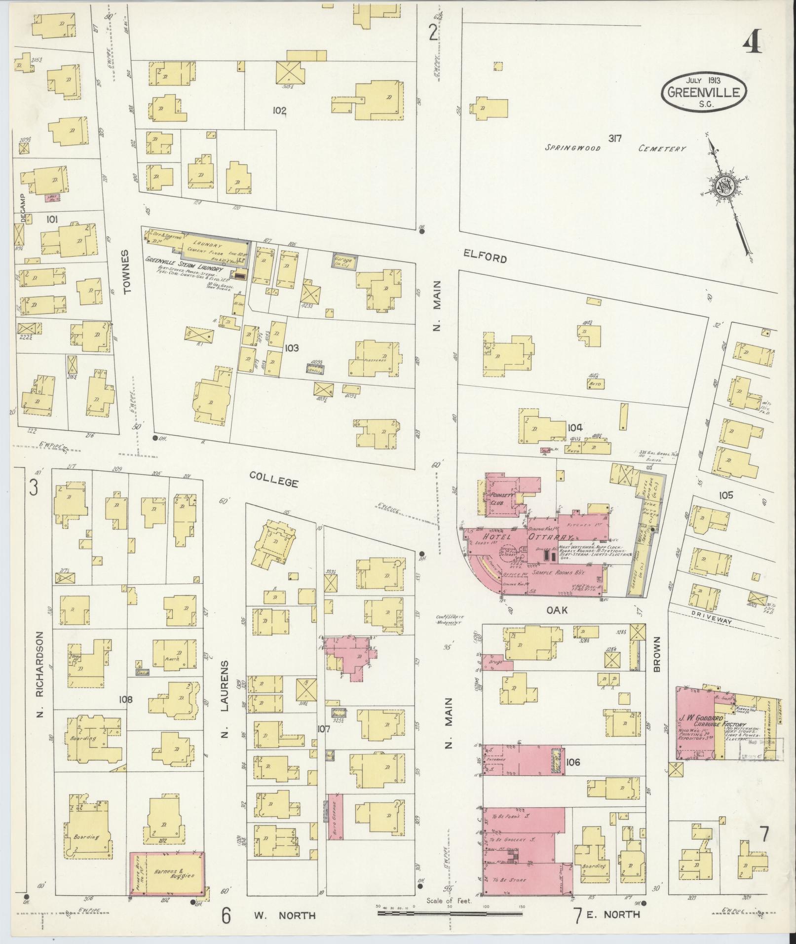 Sanborn Fire Insurance Map from Greenville, Greenville County, South Carolina (1913), Sheet #0004 - Complete Map Set gallery image, historic Sanborn map, vintage wall art, South Carolina South Carolina