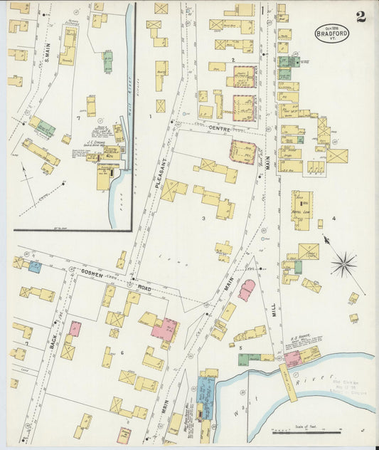 Sanborn Fire Insurance Map from Bradford, Orange County, Vermont (1898), Sheet #0002 - Historic Sanborn Fire Insurance Map Print, vintage old map wall art, antique decor, genealogy gift, Vermont Vermont map