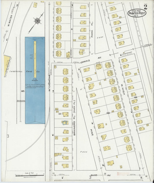 Sanborn Fire Insurance Map from Painted Post, Steuben County, New York (1921), Sheet #0002 - Historic Sanborn Fire Insurance Map Print, vintage old map wall art, antique decor, genealogy gift, New York New York map