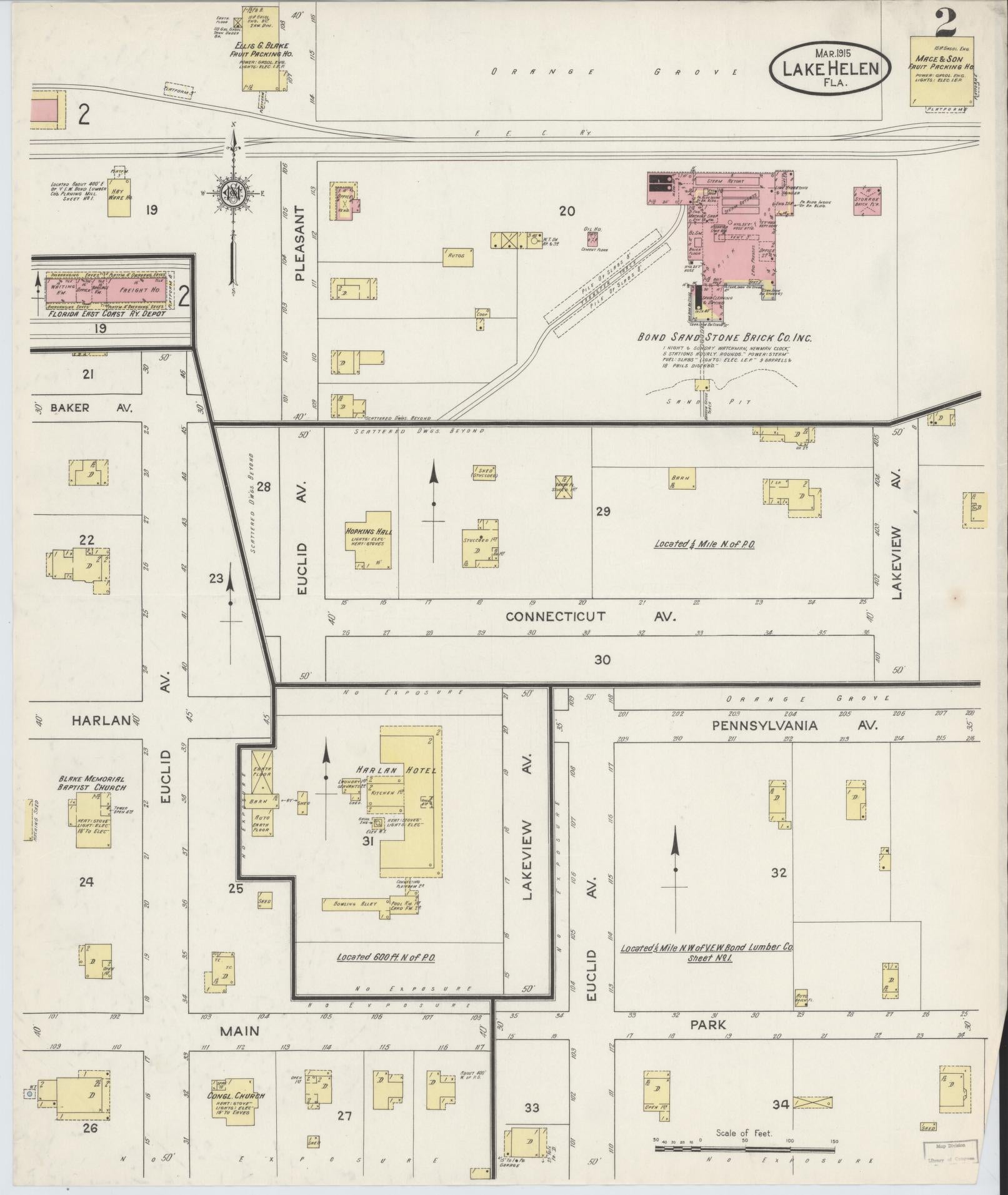 Sanborn Fire Insurance Map from Lake Helen, Volusia County, Florida (1915), Sheet #0002 - Complete Map Set gallery image, historic Sanborn map, vintage wall art, Florida Florida