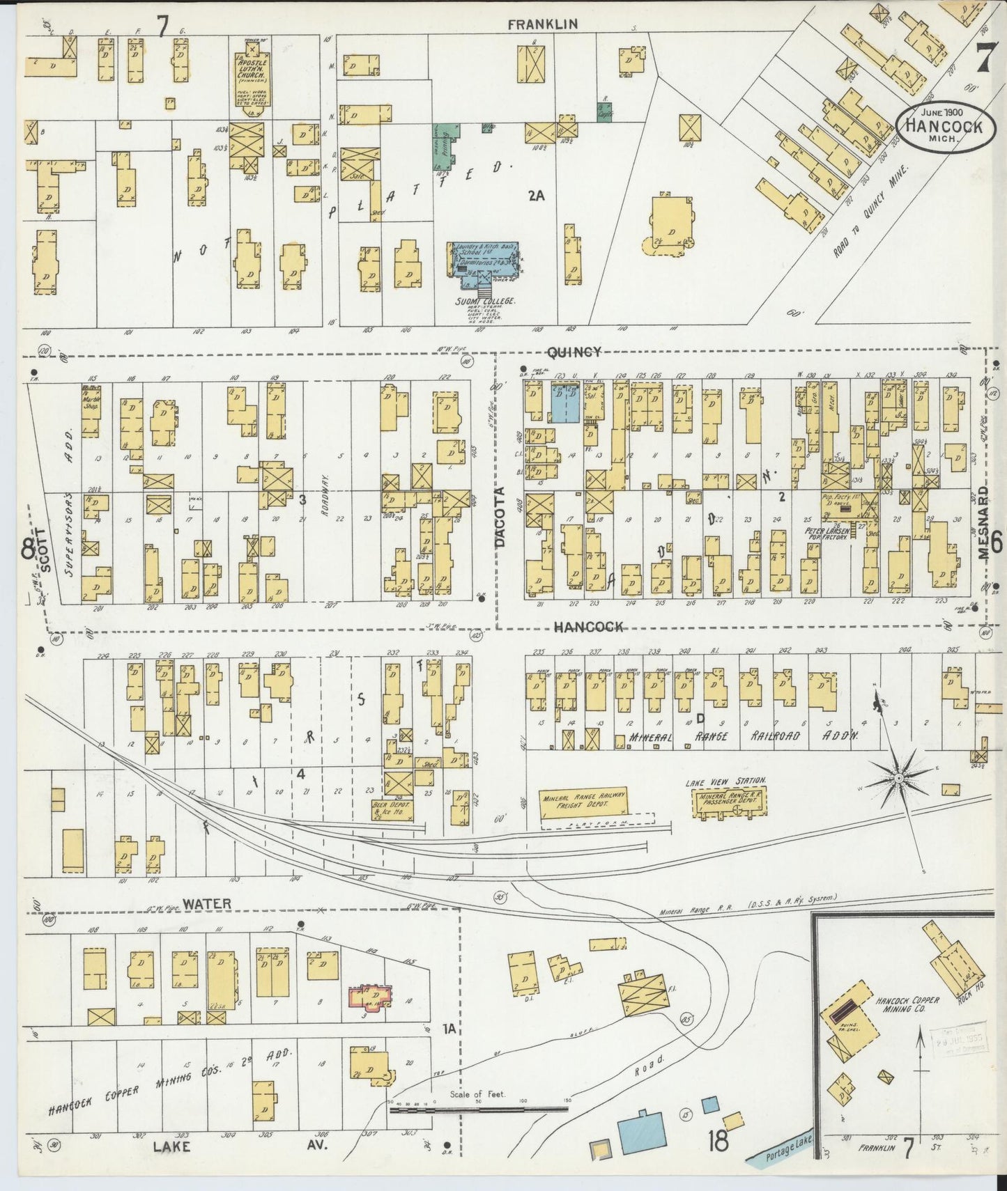 Sanborn Fire Insurance Map from Houghton, Houghton County, Michigan (1900), Sheet #0007 - Complete Map Set gallery image, historic Sanborn map, vintage wall art, Michigan Michigan