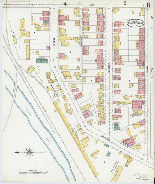 Sanborn Fire Insurance Map from Phoenixville, Chester County, Pennsylvania (1906), Sheet #0006 - Historic Sanborn Fire Insurance Map Print, vintage old map wall art, antique decor, genealogy gift, Pennsylvania Pennsylvania map