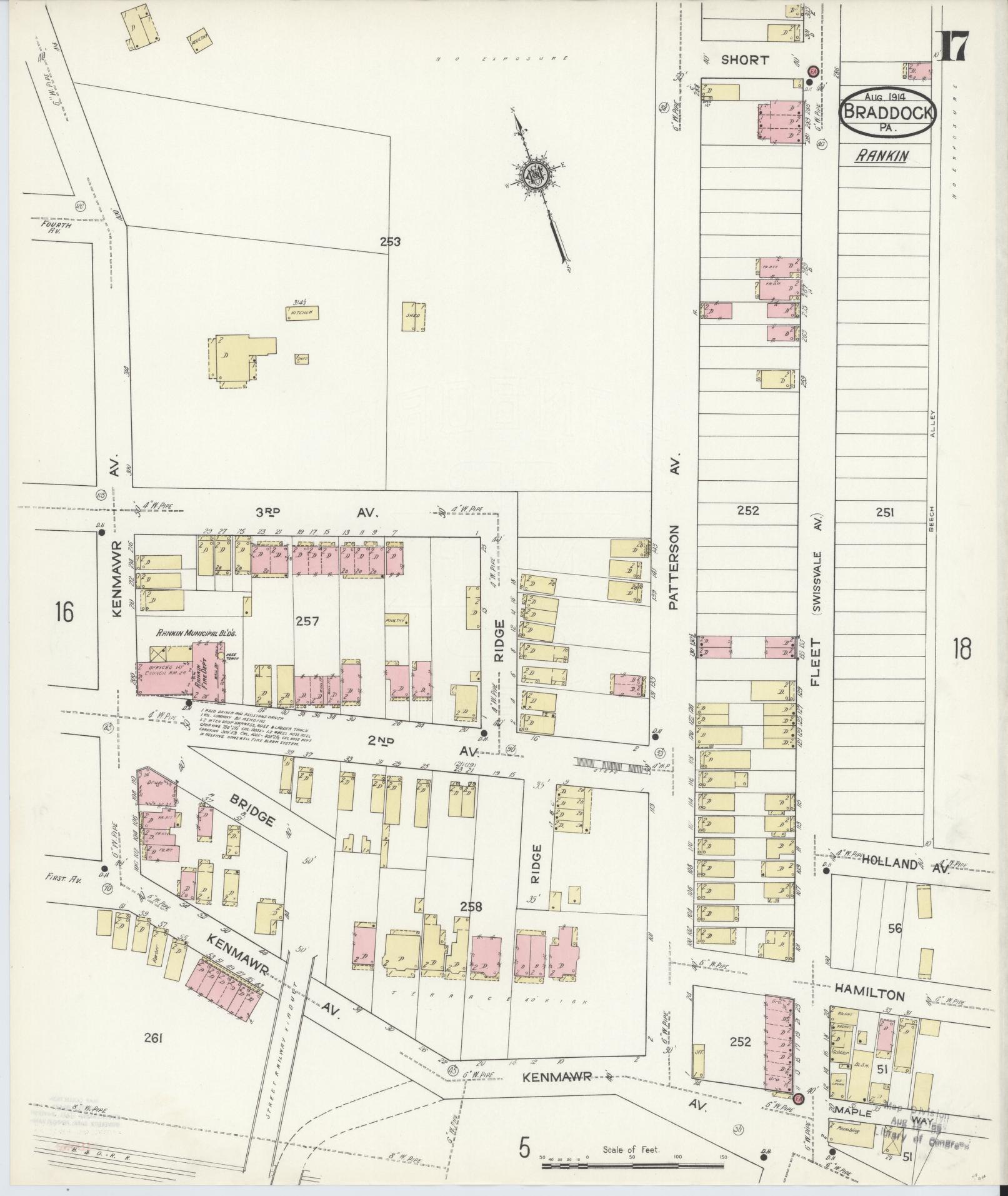 Sanborn Fire Insurance Map from Braddock, Allegheny County, Pennsylvania (1914), Sheet #0017 - Historic Sanborn Fire Insurance Map Print, vintage old map wall art, antique decor, genealogy gift, Pennsylvania Pennsylvania map