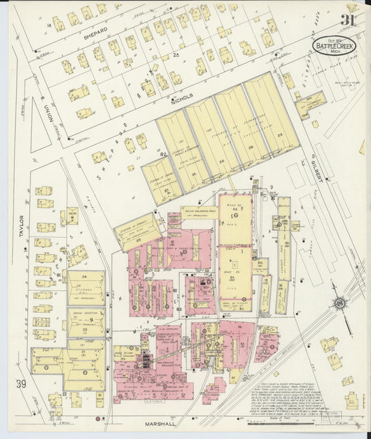 Sanborn Fire Insurance Map from Battle Creek, Calhoun County, Michigan (1913), Sheet #0031 - Historic Sanborn Fire Insurance Map Print, vintage old map wall art, antique decor, genealogy gift, Michigan Michigan map