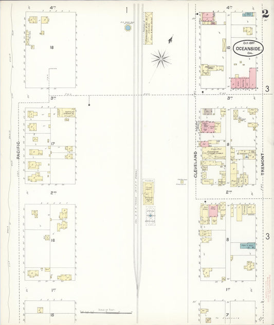 Sanborn Fire Insurance Map from Oceanside, San Diego County, California (1897), Sheet #0002 - Historic Sanborn Fire Insurance Map Print, vintage old map wall art, antique decor, genealogy gift, California California map