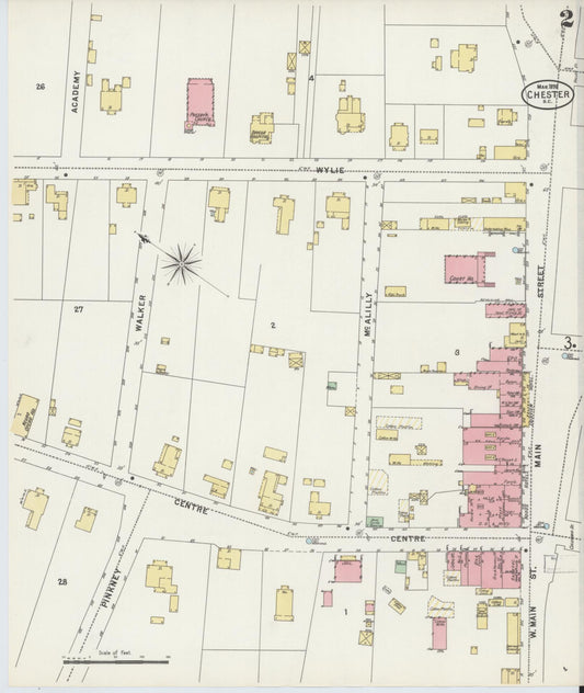 Sanborn Fire Insurance Map from Chester, Chester County, South Carolina (1898), Sheet #0002 - Historic Sanborn Fire Insurance Map Print, vintage old map wall art, antique decor, genealogy gift, South Carolina South Carolina map