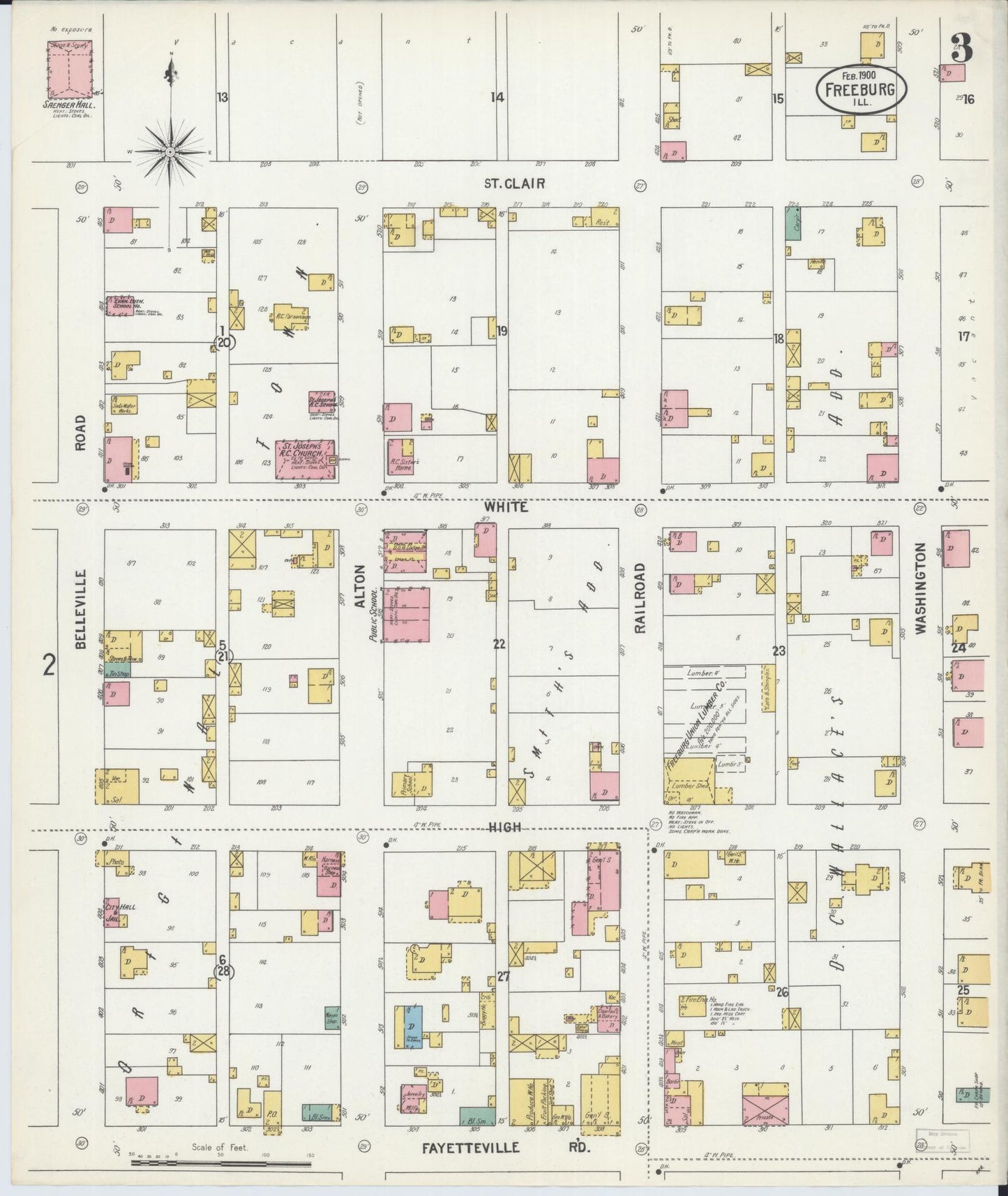 Sanborn Fire Insurance Map from Freeburg, Saint Clair County, Illinois (1900), Sheet #0003 - Historic Sanborn Fire Insurance Map Print, vintage old map wall art, antique decor, genealogy gift, Illinois Illinois map