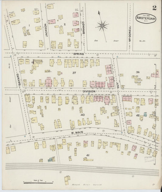 Sanborn Fire Insurance Map from Amsterdam, Montgomery County, New York (1888), Sheet #0002 - Historic Sanborn Fire Insurance Map Print, vintage old map wall art, antique decor, genealogy gift, New York New York map