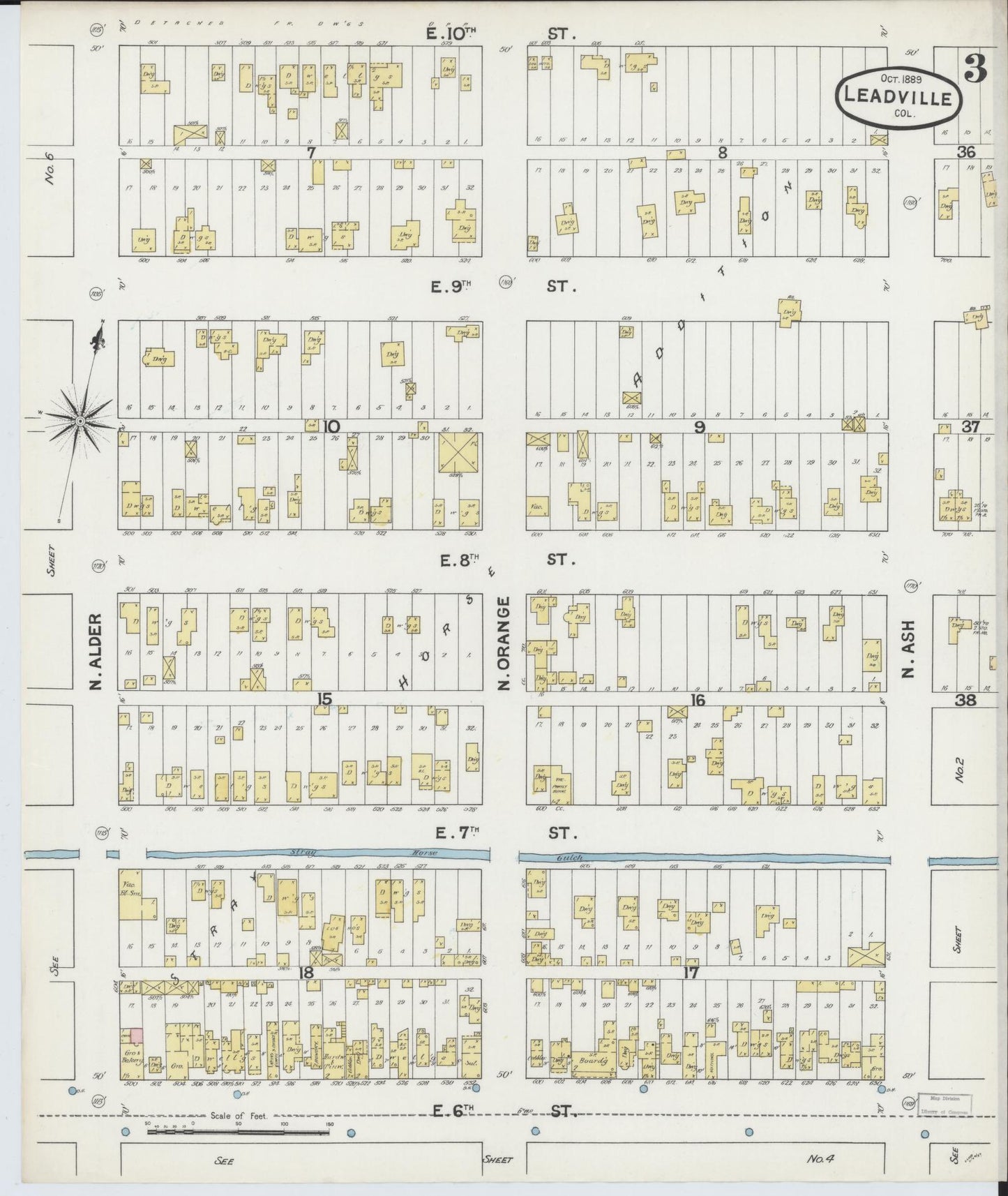 Sanborn Fire Insurance Map from Leadville, Lake County, Colorado (1889), Sheet #0003 - Complete Map Set gallery image, historic Sanborn map, vintage wall art, Colorado Colorado