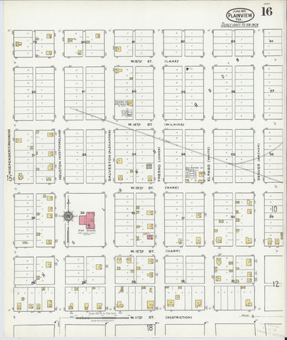 Sanborn Fire Insurance Map from Plainview, Hale County, Texas (1921), Sheet #0016 - Complete Map Set gallery image, historic Sanborn map, vintage wall art, Texas Texas