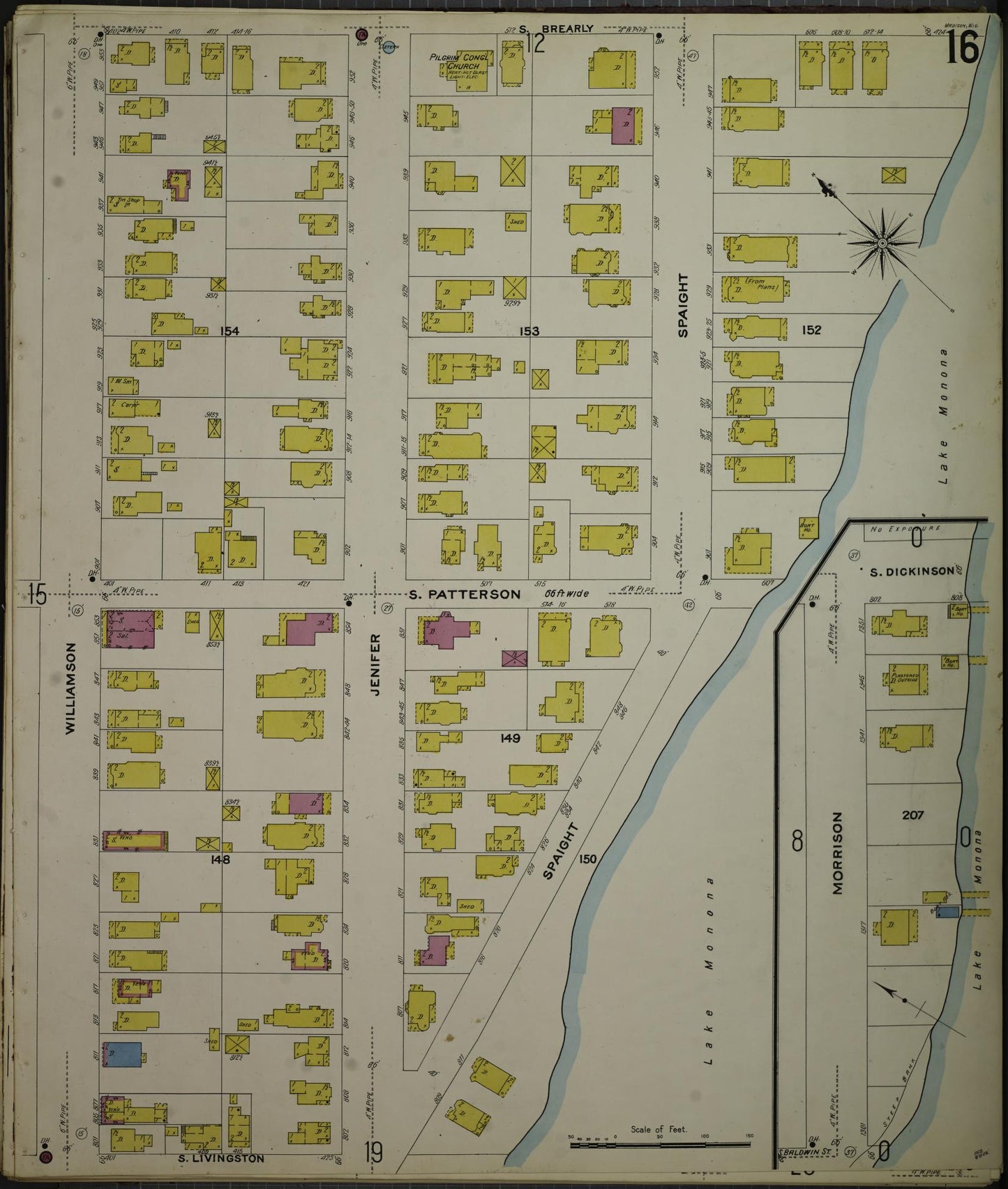 Sanborn Fire Insurance Map from Madison, Dane County, Wisconsin (1908), Sheet #0016 - Complete Map Set gallery image, historic Sanborn map, vintage wall art, Wisconsin Wisconsin