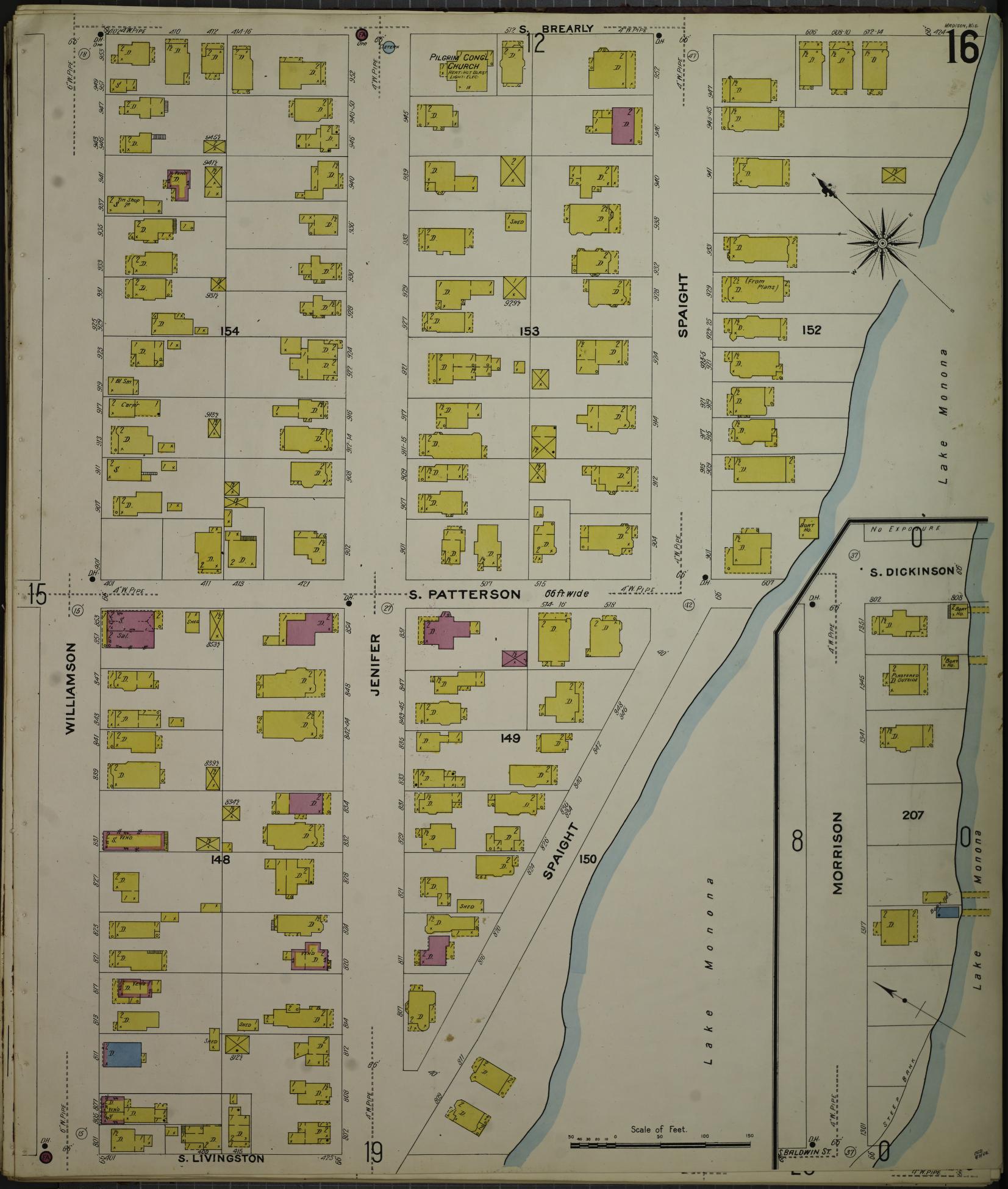 Sanborn Fire Insurance Map from Madison, Dane County, Wisconsin (1908), Sheet #0016 - Complete Map Set gallery image, historic Sanborn map, vintage wall art, Wisconsin Wisconsin