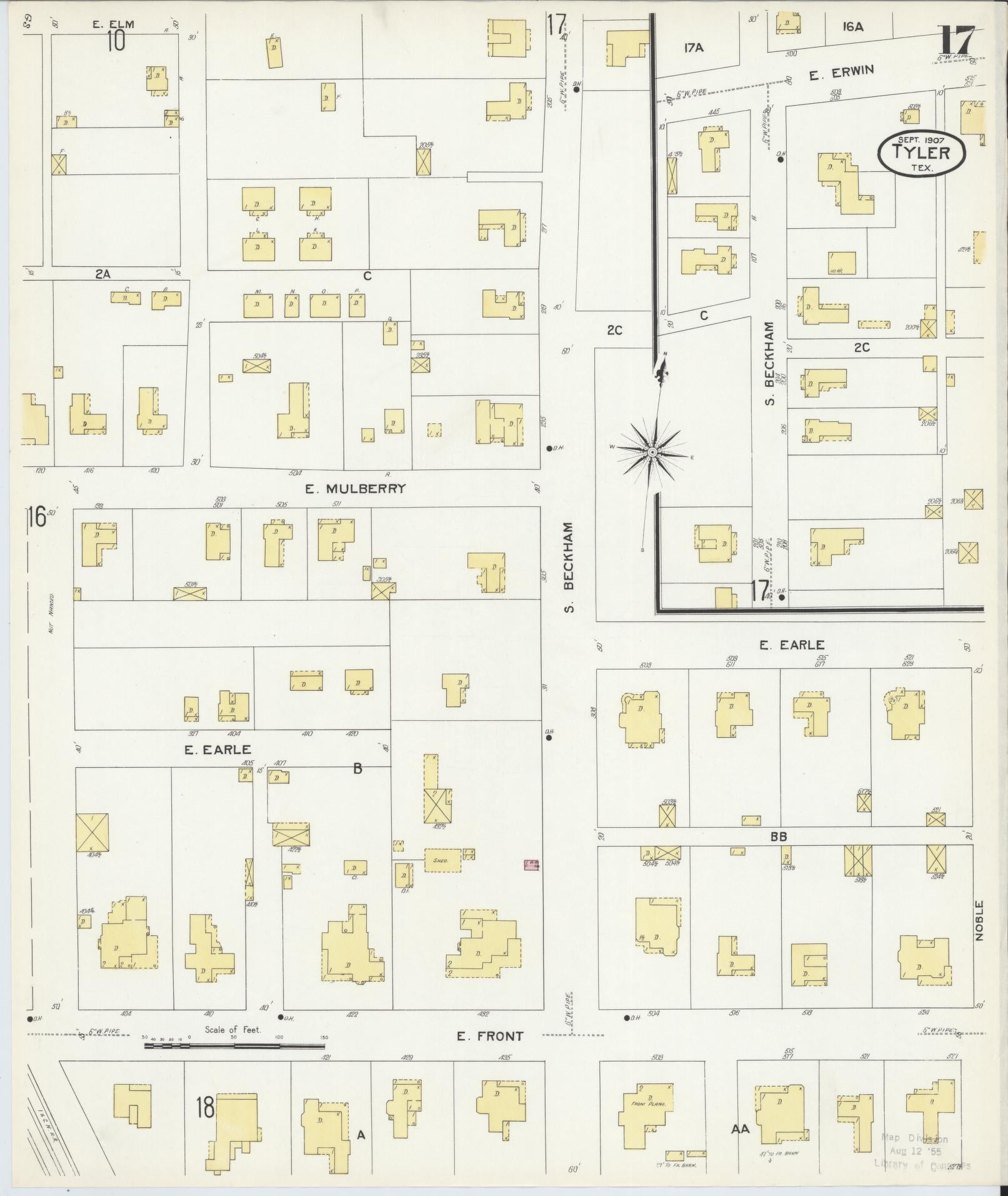 Sanborn Fire Insurance Map from Tyler, Smith County, Texas (1907), Sheet #0017 - Complete Map Set gallery image, historic Sanborn map, vintage wall art, Texas Texas