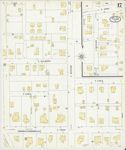 Sanborn Fire Insurance Map from Tyler, Smith County, Texas (1907), Sheet #0017 - Complete Map Set gallery image, historic Sanborn map, vintage wall art, Texas Texas
