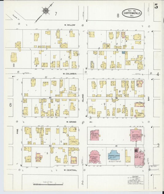 Sanborn Fire Insurance Map from Chippewa Falls, Chippewa County, Wisconsin (1910), Sheet #0005 - Historic Sanborn Fire Insurance Map Print, vintage old map wall art, antique decor, genealogy gift, Wisconsin Wisconsin map