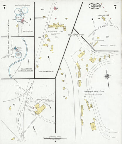 Sanborn Fire Insurance Map from Pinehurst, Moore County, North Carolina (1927), Sheet #0007 - Complete Map Set gallery image, historic Sanborn map, vintage wall art, North Carolina North Carolina