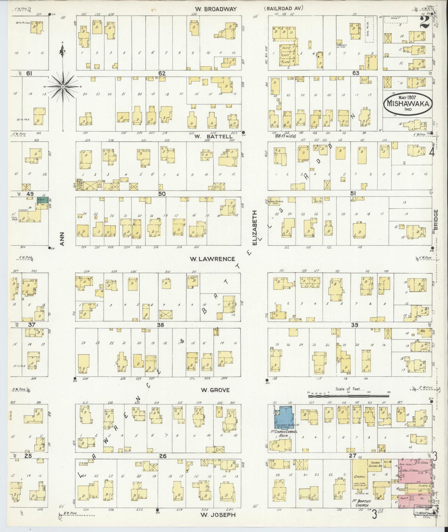 Sanborn Fire Insurance Map from Mishawaka, Saint Joseph County, Indiana (1907), Sheet #0002 - Complete Map Set gallery image, historic Sanborn map, vintage wall art, Indiana Indiana