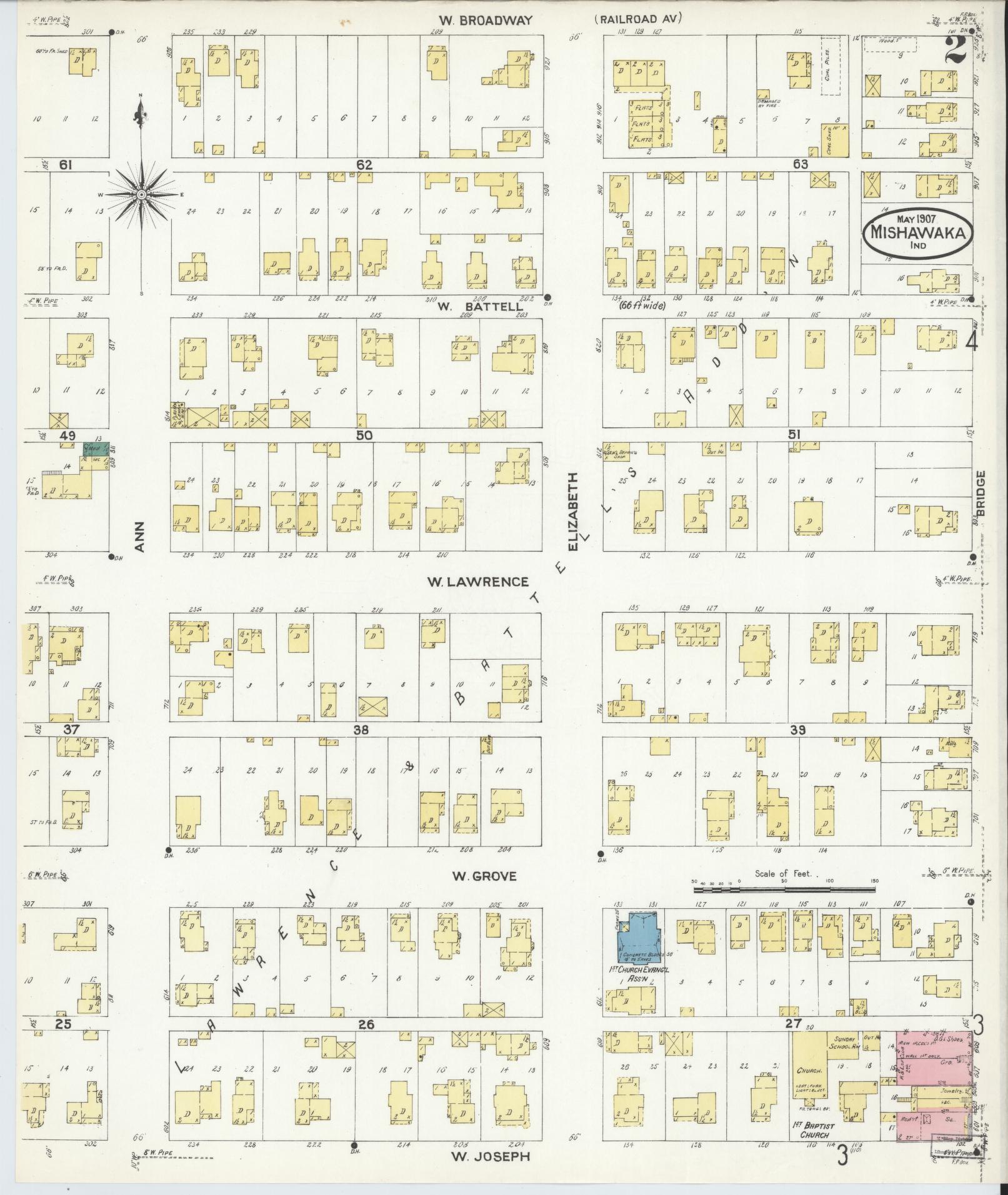 Sanborn Fire Insurance Map from Mishawaka, Saint Joseph County, Indiana (1907), Sheet #0002 - Complete Map Set gallery image, historic Sanborn map, vintage wall art, Indiana Indiana