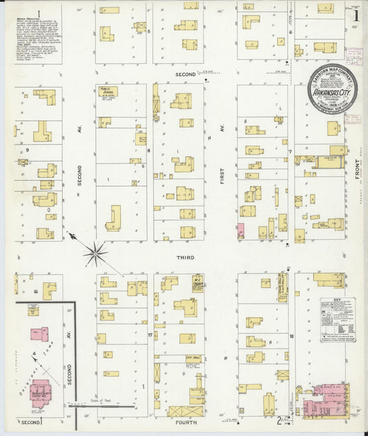 Sanborn Fire Insurance Map from Arkansas City, Desha County, Arkansas (1908), Sheet #0001 - Historic Sanborn Fire Insurance Map Print, vintage old map wall art, antique decor, genealogy gift, Arkansas Arkansas map