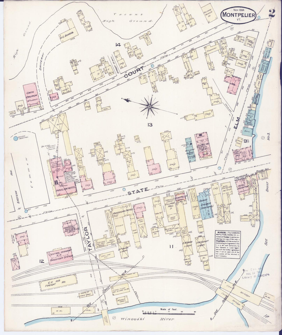 Sanborn Fire Insurance Map from Montpelier, Washington County, Vermont (1884), Sheet #0002 - Historic Sanborn Fire Insurance Map Print, vintage old map wall art, antique decor, genealogy gift, Vermont Vermont map