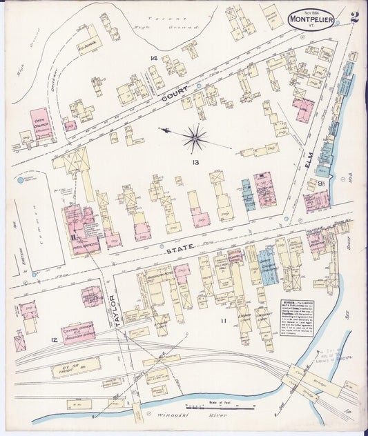 Sanborn Fire Insurance Map from Montpelier, Washington County, Vermont (1884), Sheet #0002 - Historic Sanborn Fire Insurance Map Print, vintage old map wall art, antique decor, genealogy gift, Vermont Vermont map