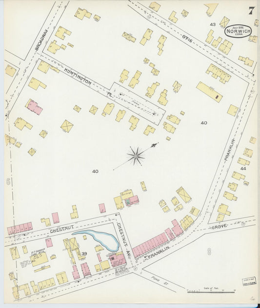 Sanborn Fire Insurance Map from Norwich, New London County, Connecticut (1892), Sheet #0007 - Historic Sanborn Fire Insurance Map Print, vintage old map wall art, antique decor, genealogy gift, Connecticut Connecticut map