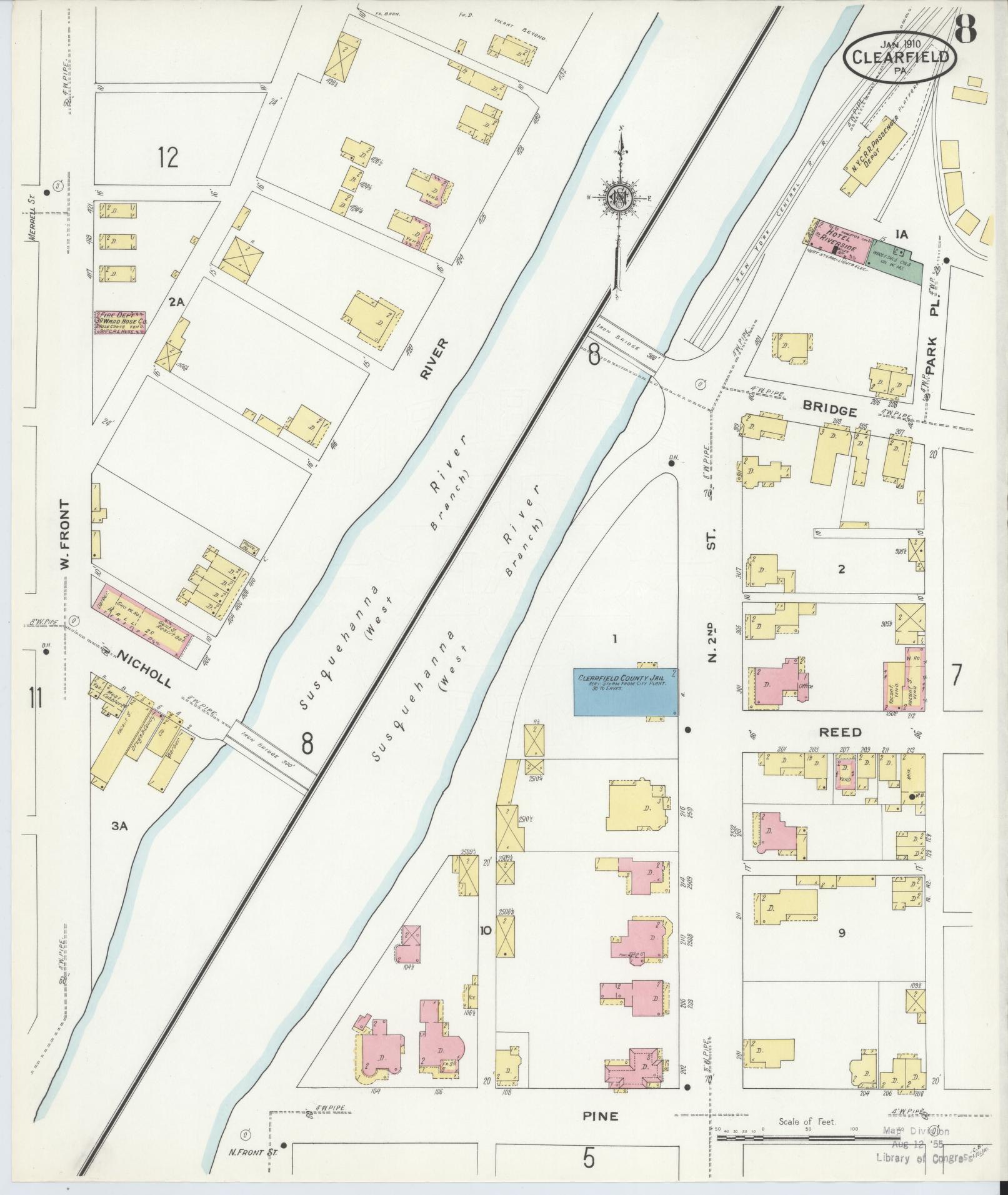 Sanborn Fire Insurance Map from Clearfield, Clearfield County, Pennsylvania (1911), Sheet #0008 - Historic Sanborn Fire Insurance Map Print, vintage old map wall art, antique decor, genealogy gift, Pennsylvania Pennsylvania map