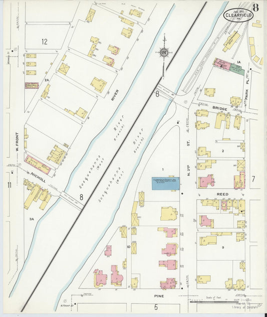Sanborn Fire Insurance Map from Clearfield, Clearfield County, Pennsylvania (1911), Sheet #0008 - Historic Sanborn Fire Insurance Map Print, vintage old map wall art, antique decor, genealogy gift, Pennsylvania Pennsylvania map