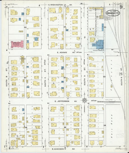 Sanborn Fire Insurance Map from Arkansas City, Cowley County, Kansas (1920), Sheet #0009 - Complete Map Set gallery image, historic Sanborn map, vintage wall art, Kansas Kansas