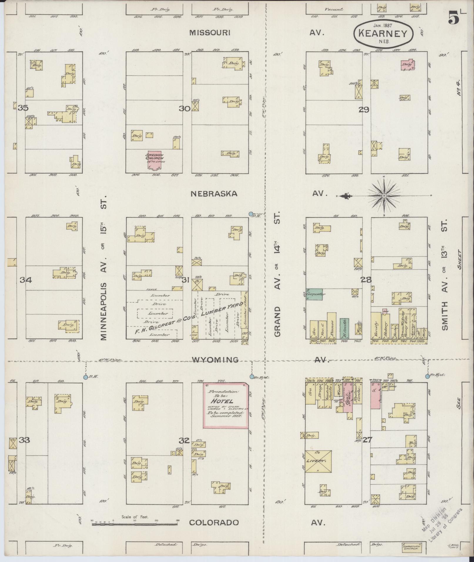 Sanborn Fire Insurance Map from Kearney, Buffalo County, Nebraska (1887), Sheet #0005 - Historic Sanborn Fire Insurance Map Print, vintage old map wall art, antique decor, genealogy gift, Nebraska Nebraska map