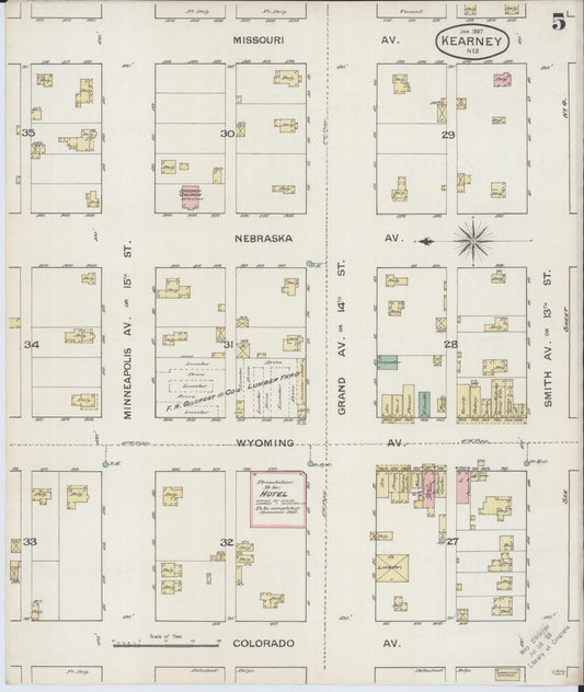 Sanborn Fire Insurance Map from Kearney, Buffalo County, Nebraska (1887), Sheet #0005 - Historic Sanborn Fire Insurance Map Print, vintage old map wall art, antique decor, genealogy gift, Nebraska Nebraska map