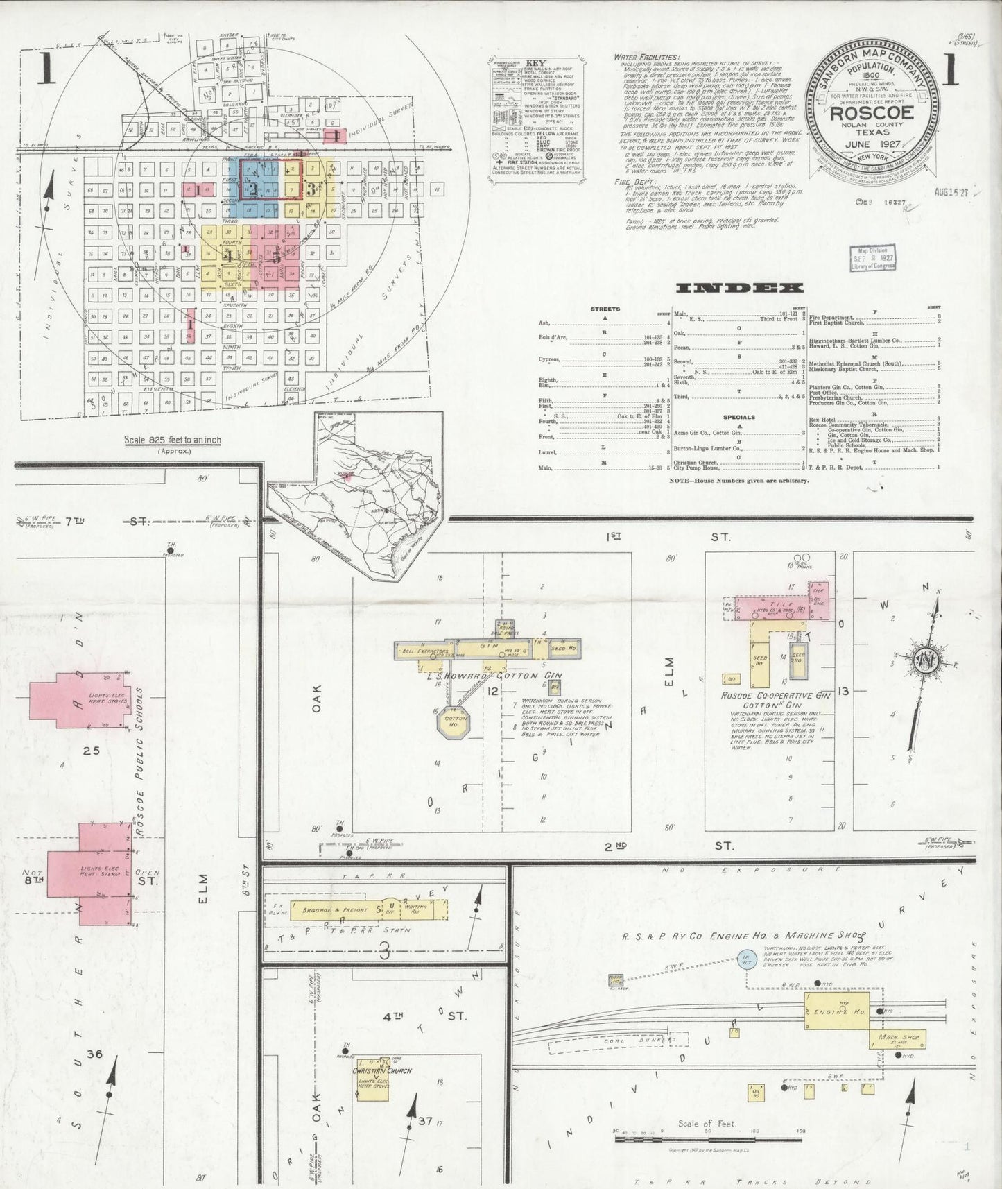 Sanborn Fire Insurance Map from Roscoe, Nolan County, Texas. (1927) – Historic Sanborn Fire Insurance Map Print