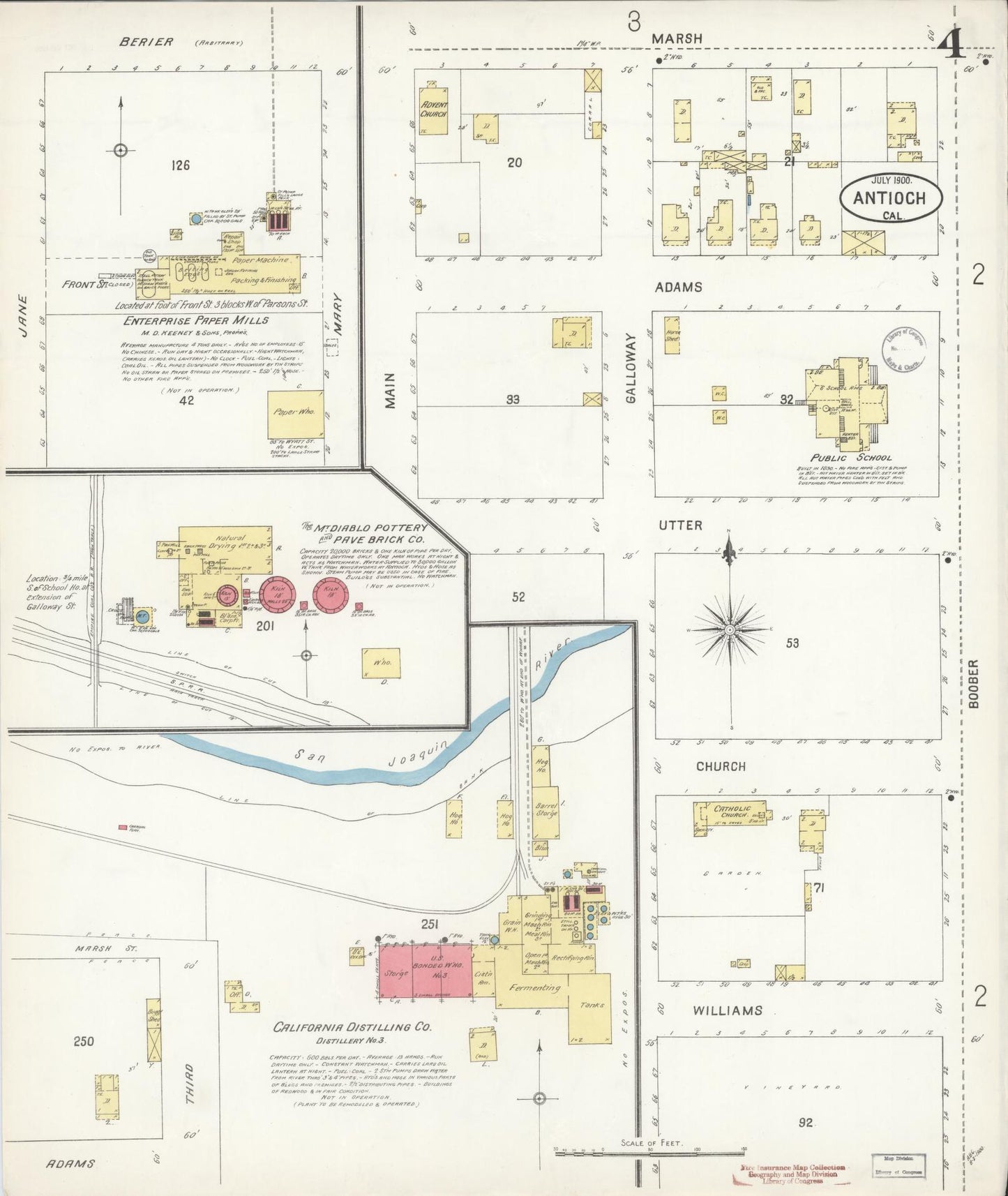 Sanborn Fire Insurance Map from Antioch, Contra Costa County, California (1900), Sheet #0004 - Historic Sanborn Fire Insurance Map Print, vintage old map wall art, antique decor, genealogy gift, California California map