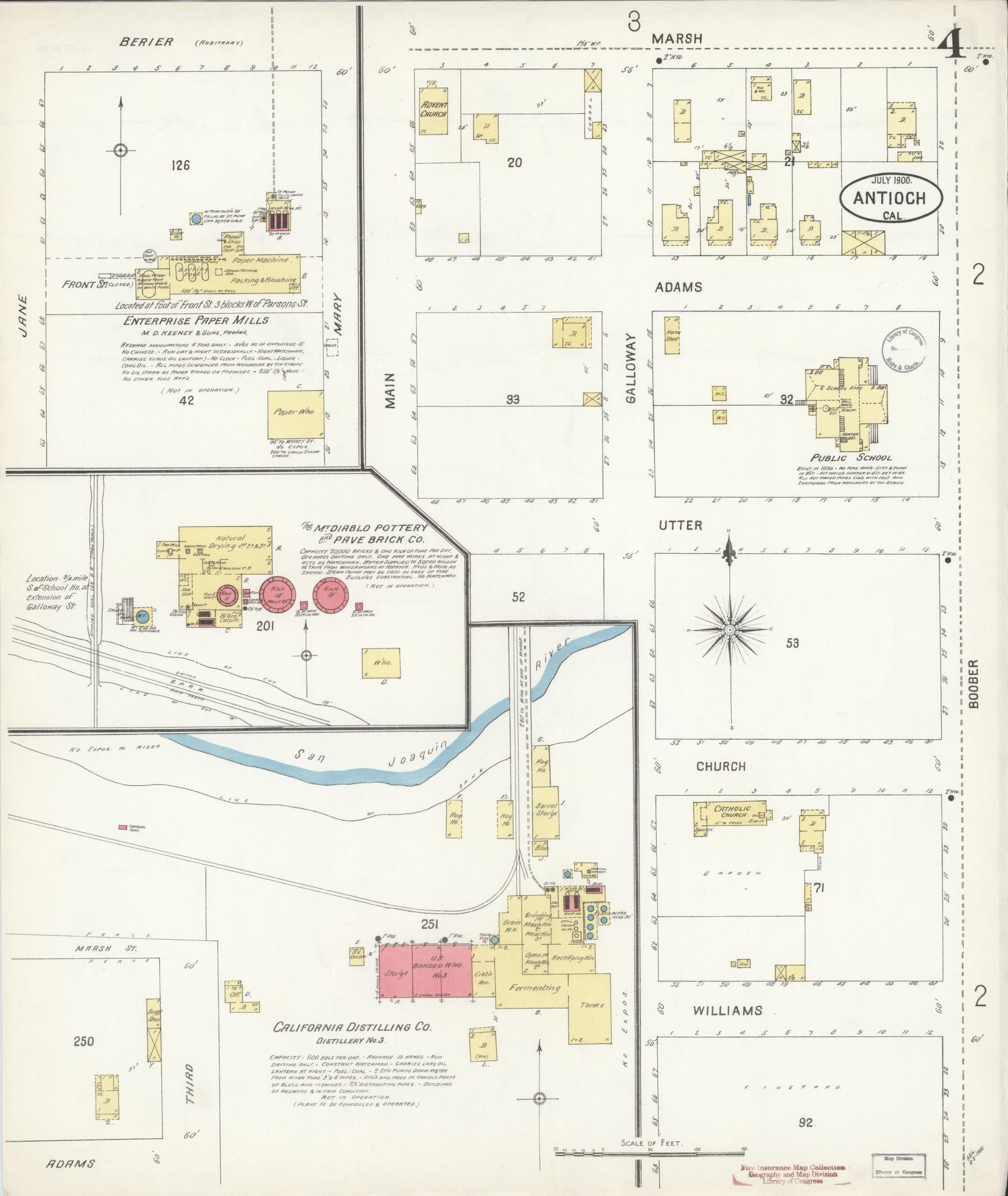 Sanborn Fire Insurance Map from Antioch, Contra Costa County, California (1900), Sheet #0004 - Historic Sanborn Fire Insurance Map Print, vintage old map wall art, antique decor, genealogy gift, California California map