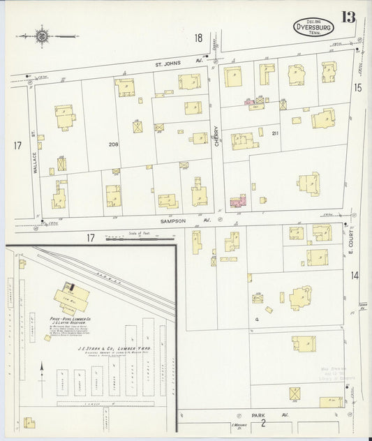 Sanborn Fire Insurance Map from Dyersburg, Dyer County, Tennessee (1914), Sheet #0013 - Historic Sanborn Fire Insurance Map Print, vintage old map wall art, antique decor, genealogy gift, Tennessee Tennessee map