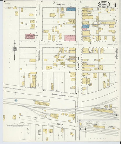 Sanborn Fire Insurance Map from Wakefield, Gogebic County, Michigan (1917), Sheet #0004 - Historic Sanborn Fire Insurance Map Print, vintage old map wall art, antique decor, genealogy gift, Michigan Michigan map