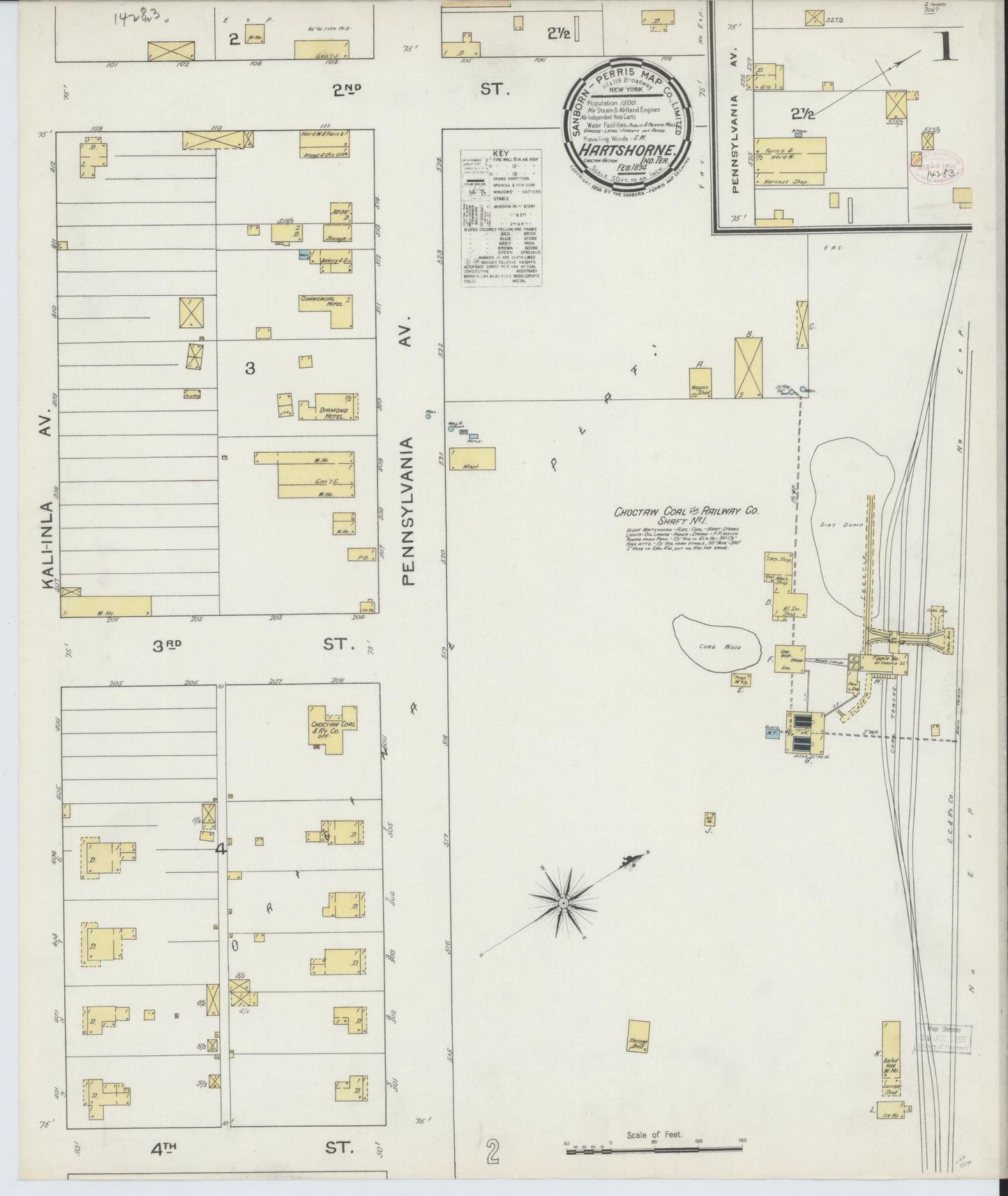 Sanborn Fire Insurance Map from Hartshorne, Pittsburg County, Oklahoma (1894), Sheet #0001 - Complete Map Set gallery image, historic Sanborn map, vintage wall art, Oklahoma Oklahoma