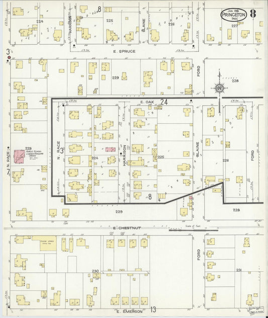 Sanborn Fire Insurance Map from Princeton, Gibson County, Indiana (1914), Sheet #0008 - Historic Sanborn Fire Insurance Map Print, vintage old map wall art, antique decor, genealogy gift, Indiana Indiana map
