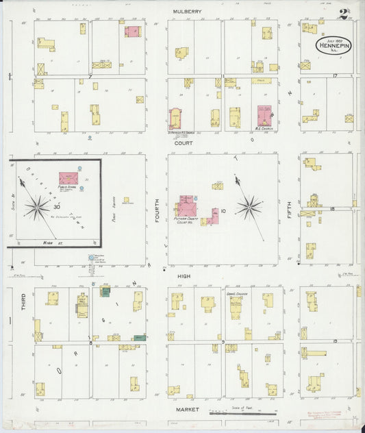 Sanborn Fire Insurance Map from Hennepin, Putnam County, Illinois (1907), Sheet #0002 - Historic Sanborn Fire Insurance Map Print, vintage old map wall art, antique decor, genealogy gift, Illinois Illinois map