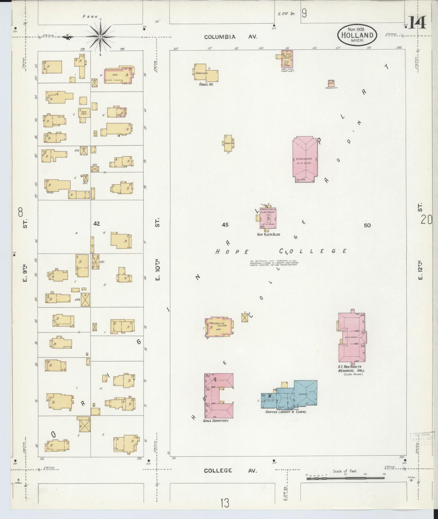 Sanborn Fire Insurance Map from Holland, Ottawa County, Michigan (1908), Sheet #0014 - Complete Map Set gallery image, historic Sanborn map, vintage wall art, Michigan Michigan