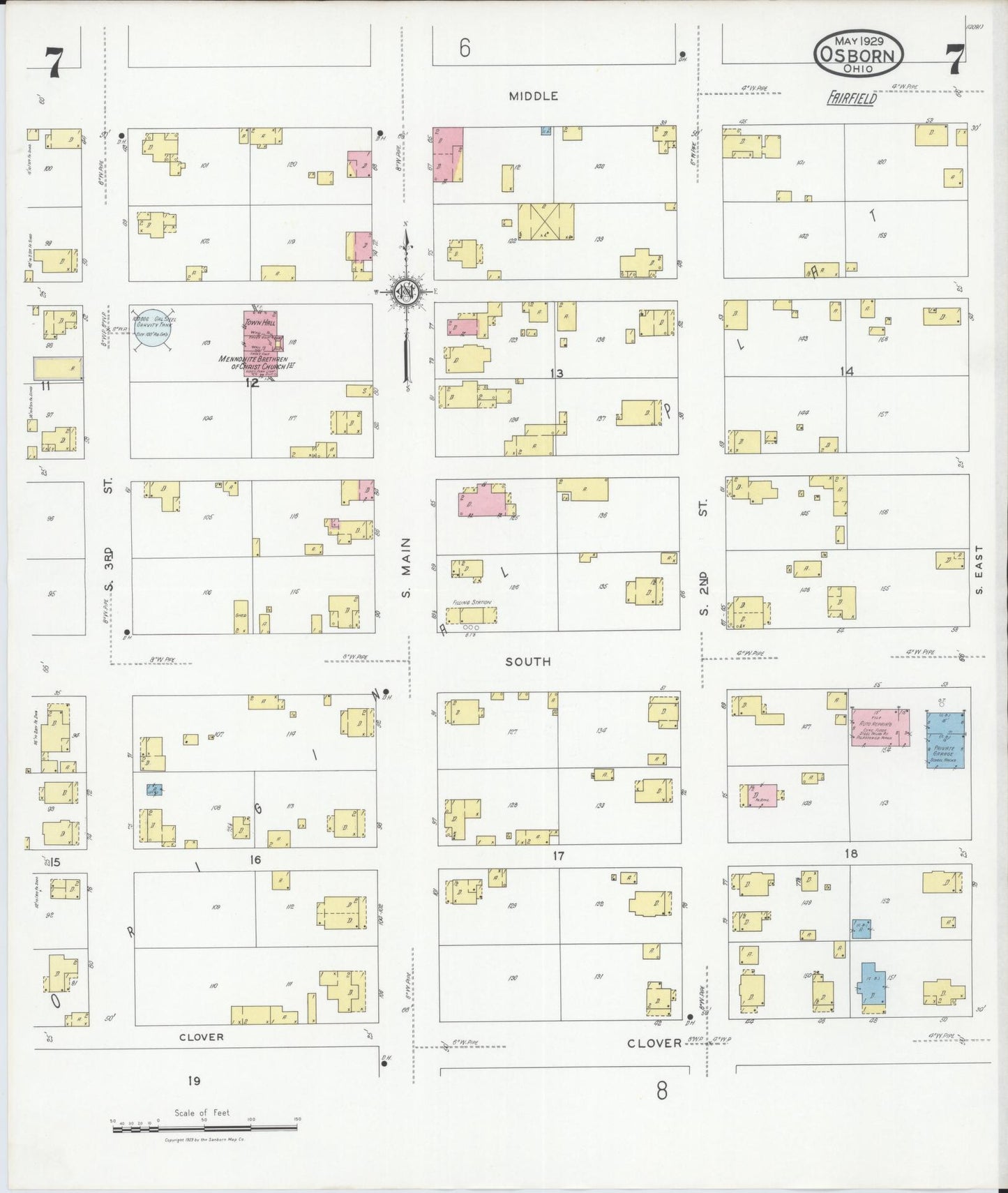 Sanborn Fire Insurance Map from Osborn, Greene County, Ohio (1929), Sheet #0007 - Historic Sanborn Fire Insurance Map Print, vintage old map wall art, antique decor, genealogy gift, Ohio Ohio map