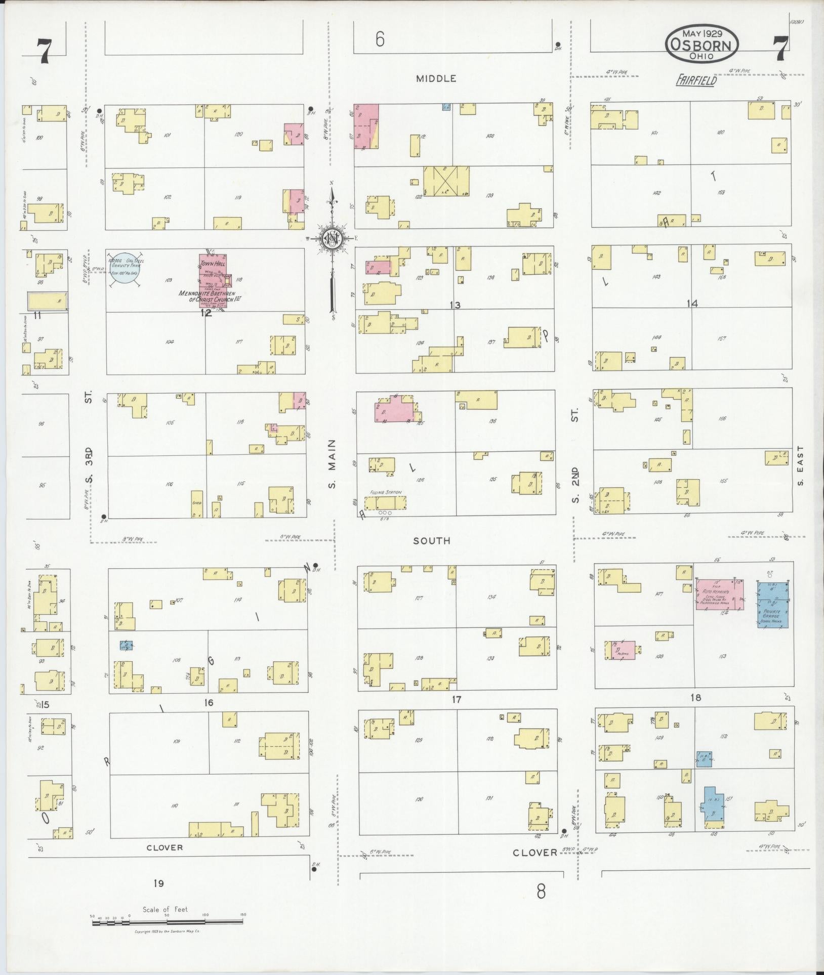 Sanborn Fire Insurance Map from Osborn, Greene County, Ohio (1929), Sheet #0007 - Historic Sanborn Fire Insurance Map Print, vintage old map wall art, antique decor, genealogy gift, Ohio Ohio map