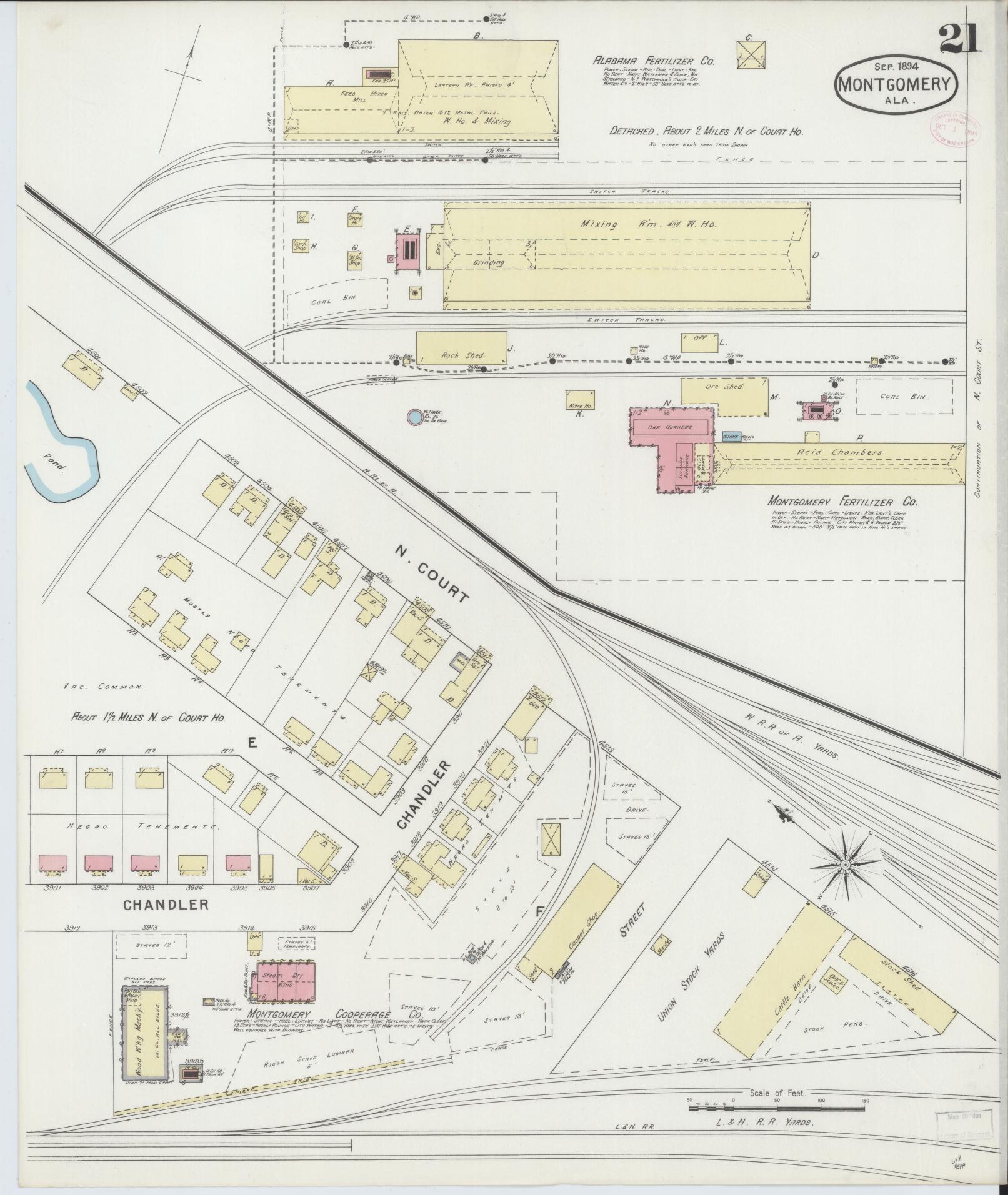Sanborn Fire Insurance Map from Montgomery, Montgomery County, Alabama (1894), Sheet #0021 - Historic Sanborn Fire Insurance Map Print, vintage old map wall art, antique decor, genealogy gift, Alabama Alabama map