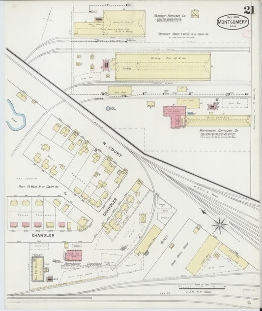 Sanborn Fire Insurance Map from Montgomery, Montgomery County, Alabama (1894), Sheet #0021 - Historic Sanborn Fire Insurance Map Print, vintage old map wall art, antique decor, genealogy gift, Alabama Alabama map