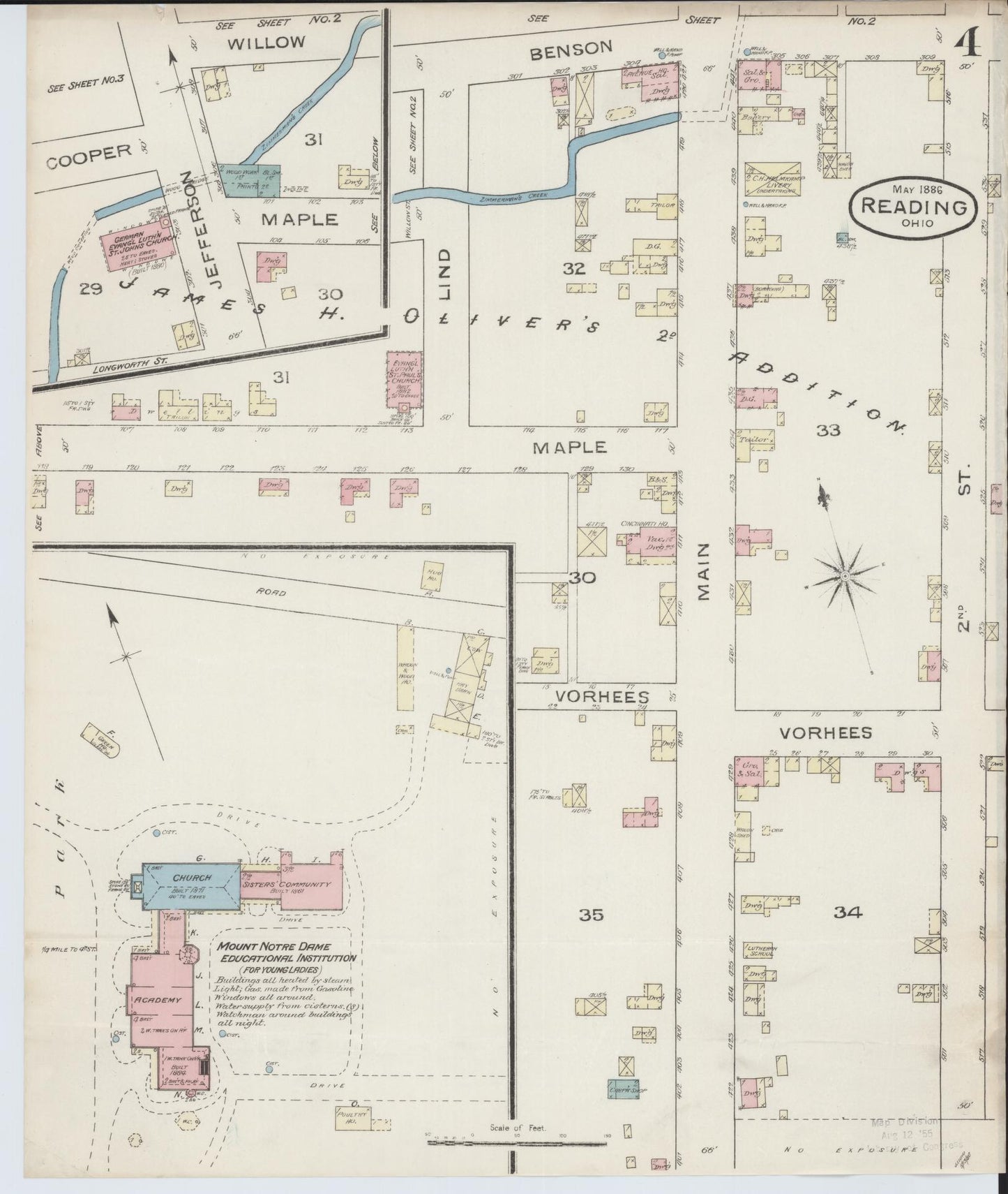 Sanborn Fire Insurance Map from Reading, Hamilton County, Ohio (1886), Sheet #0004 - Complete Map Set gallery image, historic Sanborn map, vintage wall art, Ohio Ohio