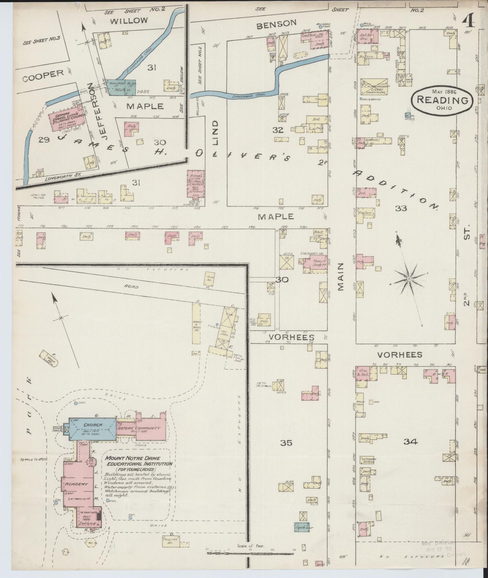 Sanborn Fire Insurance Map from Reading, Hamilton County, Ohio (1886), Sheet #0004 - Complete Map Set gallery image, historic Sanborn map, vintage wall art, Ohio Ohio