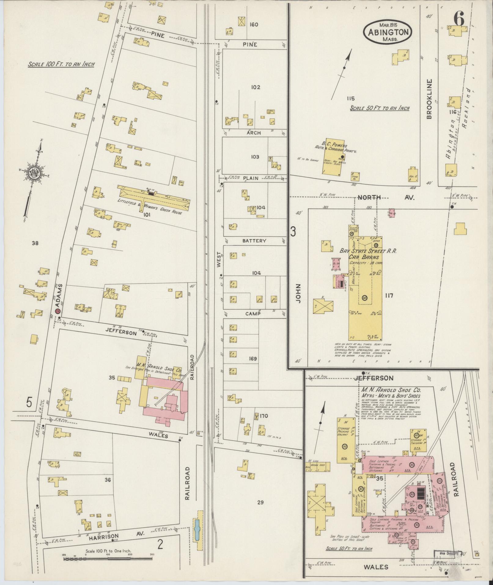 Sanborn Fire Insurance Map from Abington, Plymouth County, Massachusetts (1915), Sheet #0006 - Complete Map Set gallery image, historic Sanborn map, vintage wall art, Massachusetts Massachusetts