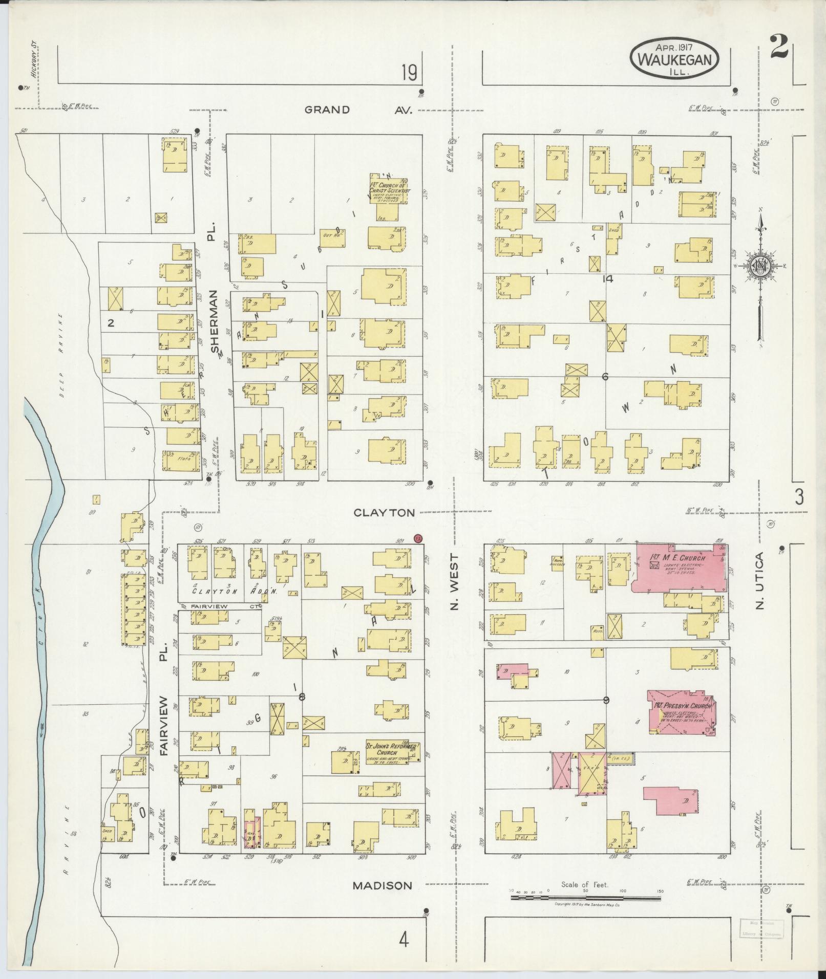 Sanborn Fire Insurance Map from Waukegan, Lake County, Illinois. (1917), Sheet 2 – Historic Sanborn Fire Insurance Map Print